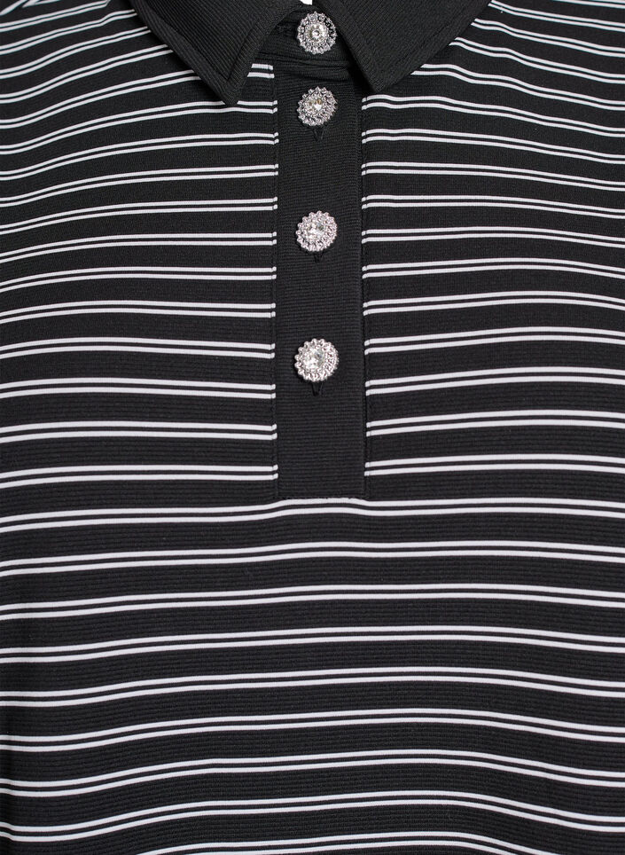 Stribet poloshirt med korte ærmer og lynlås, Sort, Packshot image number 2