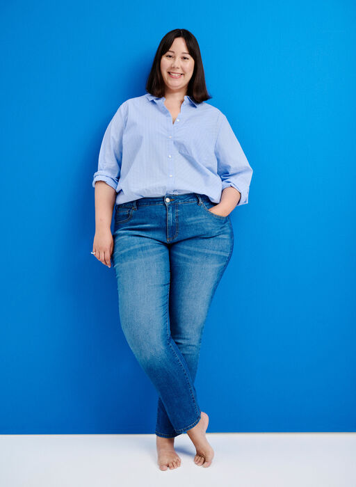 Emily jeans med normal talje og slim fit, Blue denim, Image image number 0