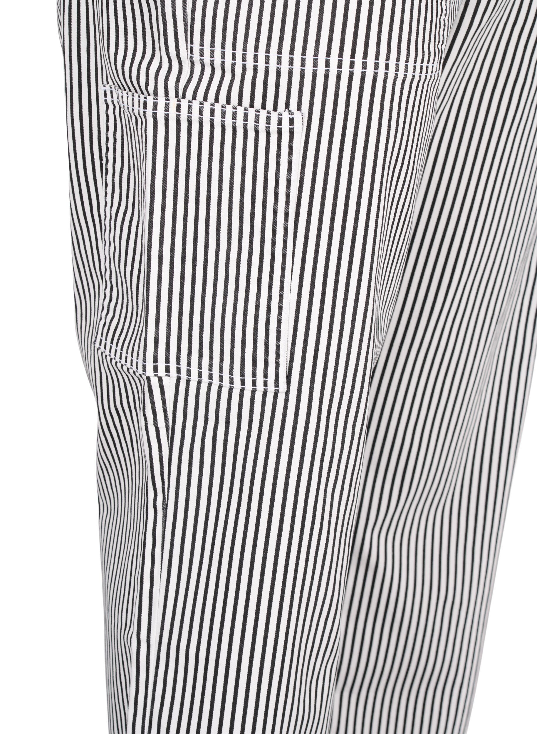 Zizzi Stribede cargo jeans med straight fit, Black White Stripe, Packshot image number 3