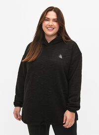 Sporty sweatshirt med hætte, Black, Model