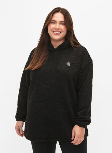 Sporty sweatshirt med hætte, Black, Model image number 0