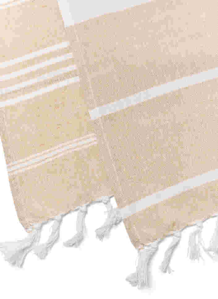 2-pak stribet håndklæde med frynser, 2-Pack Beige, Packshot image number 2