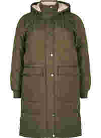 Quiltet jakke med hætte og justerbar talje