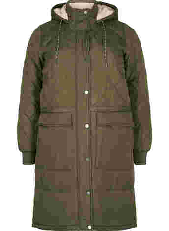 Quiltet jakke med hætte og justerbar talje