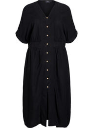 Midikjole i hør og viskose med frontslids, Sort