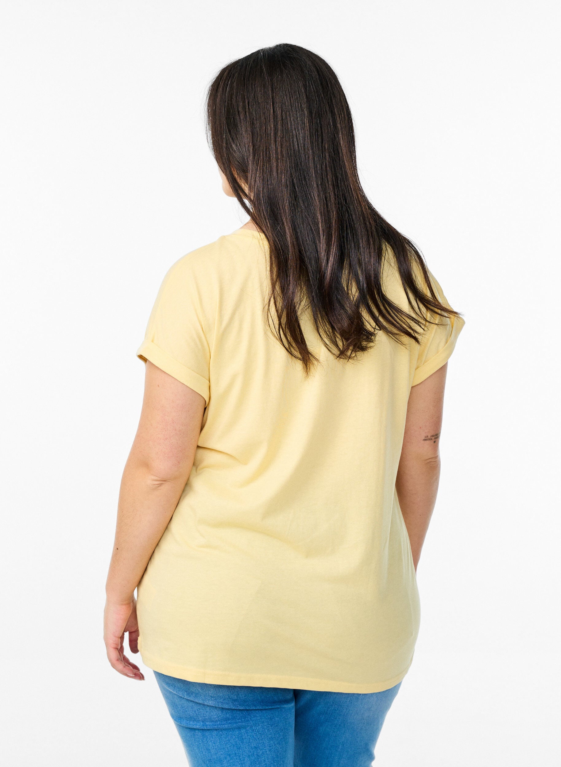 ZizziKort&aelig;rmet t-shirt i bomuldsblanding, Gul, Model image number 2
