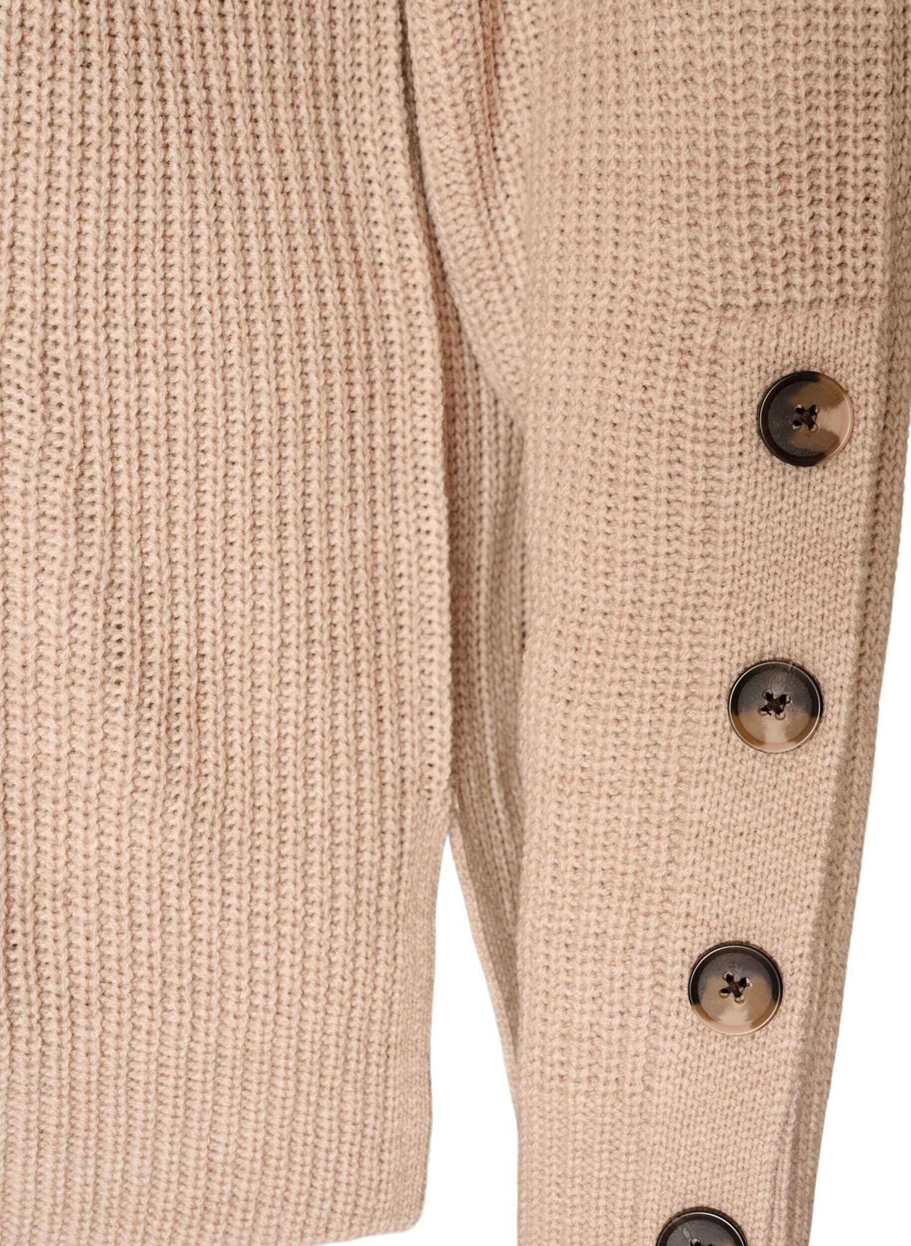 ZizziStrikbluse med ribstruktur og knapdetaljer, Beige, Packshot image number 3