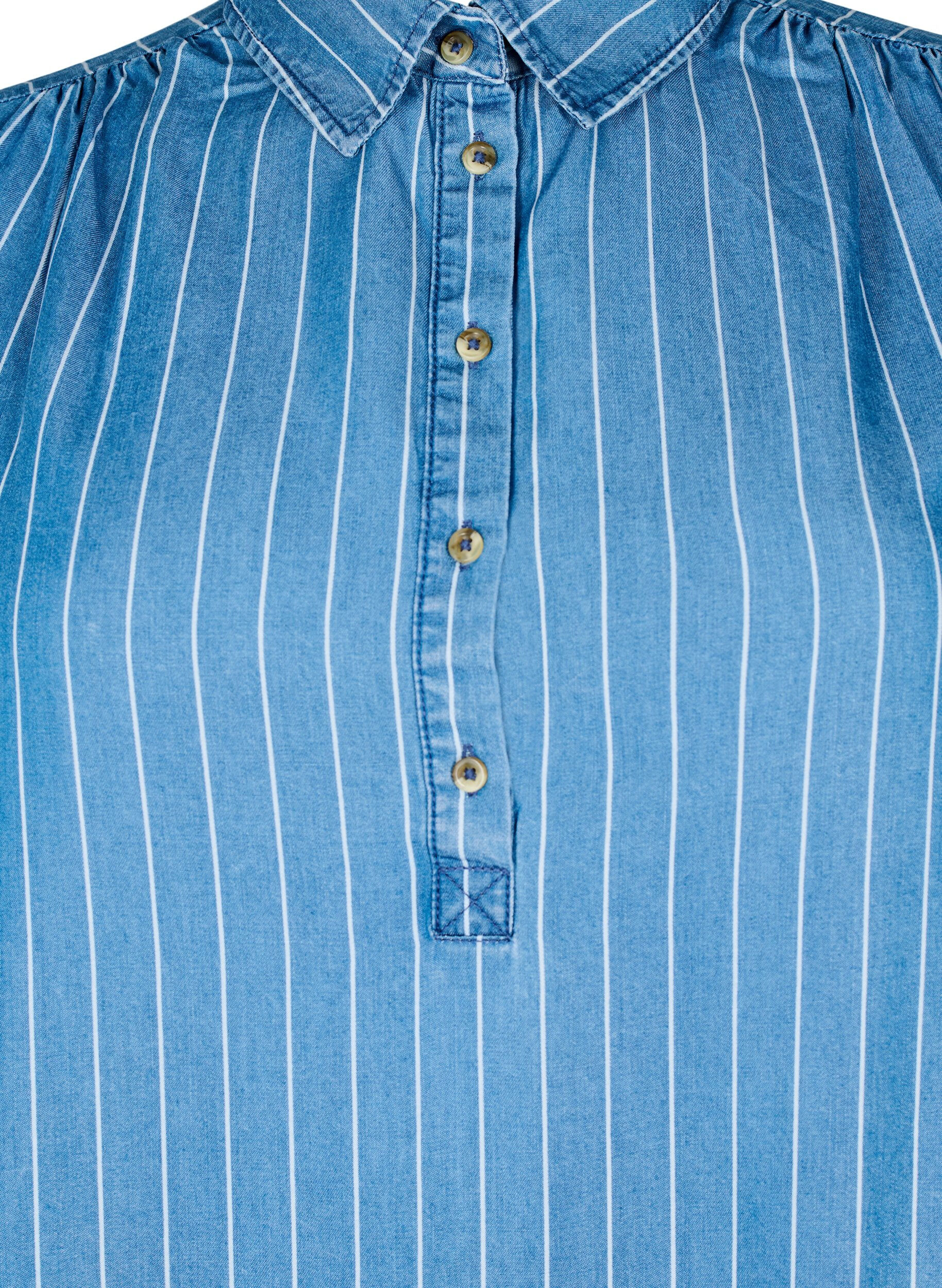 Zizzi Denim tunika med TENCEL&trade; og striber, Bl&aring;, Packshot image number 2