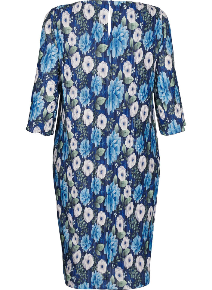 Plisseret kjole med 3/4 ærmer, Blå, Packshot image number 1