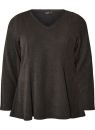 Jerseybluse med ribstruktur og A-form, Sort