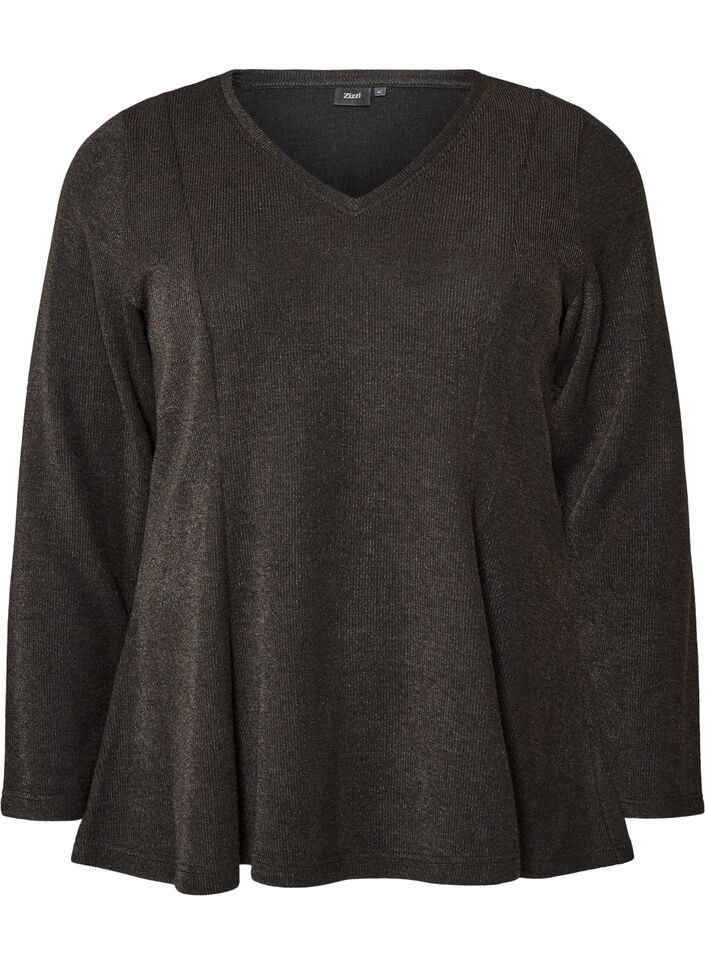 Jerseybluse med ribstruktur og A-form, Sort, Packshot image number 0