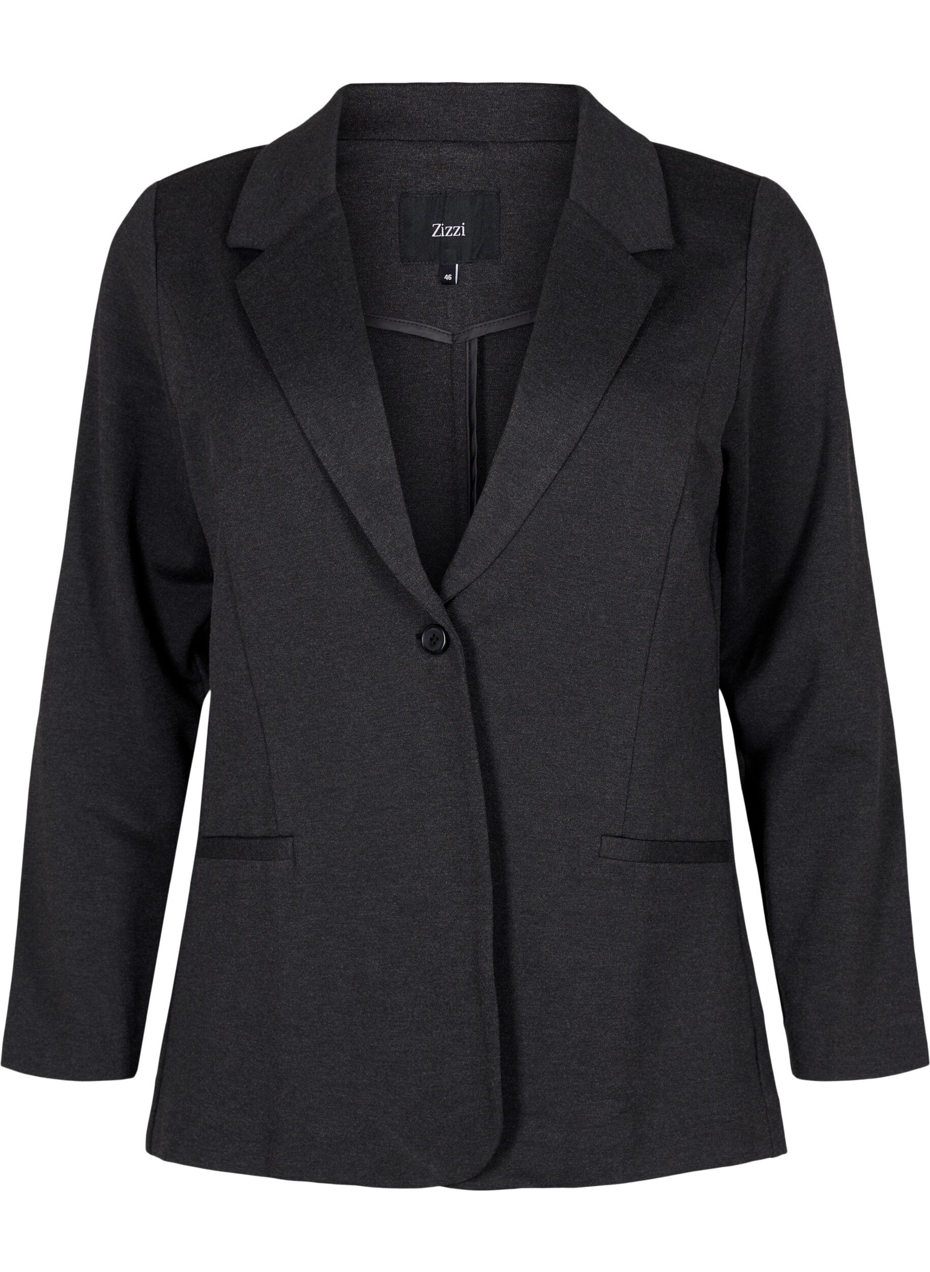 Zizzi Enkel blazer med knaplukning, Gr&aring;, Packshot image number 0