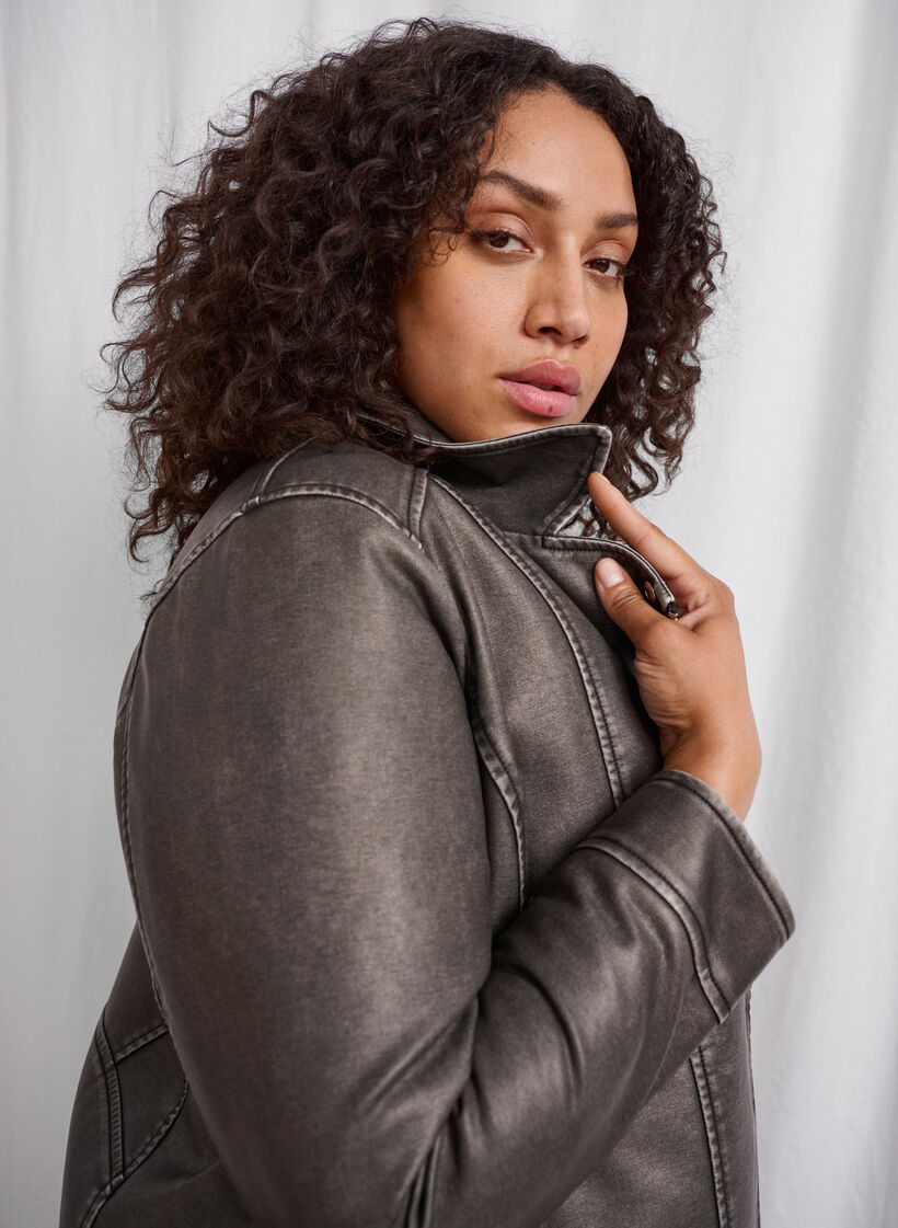 Forvasket imiteret læderjakke, Dark Grey Wash, Image image number 0