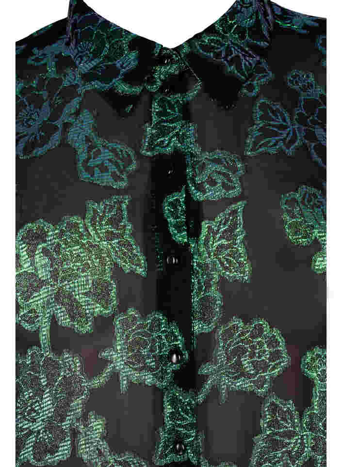 Lang viskoseskjorte med lurex struktur, Black W. Green Lurex, Packshot image number 2