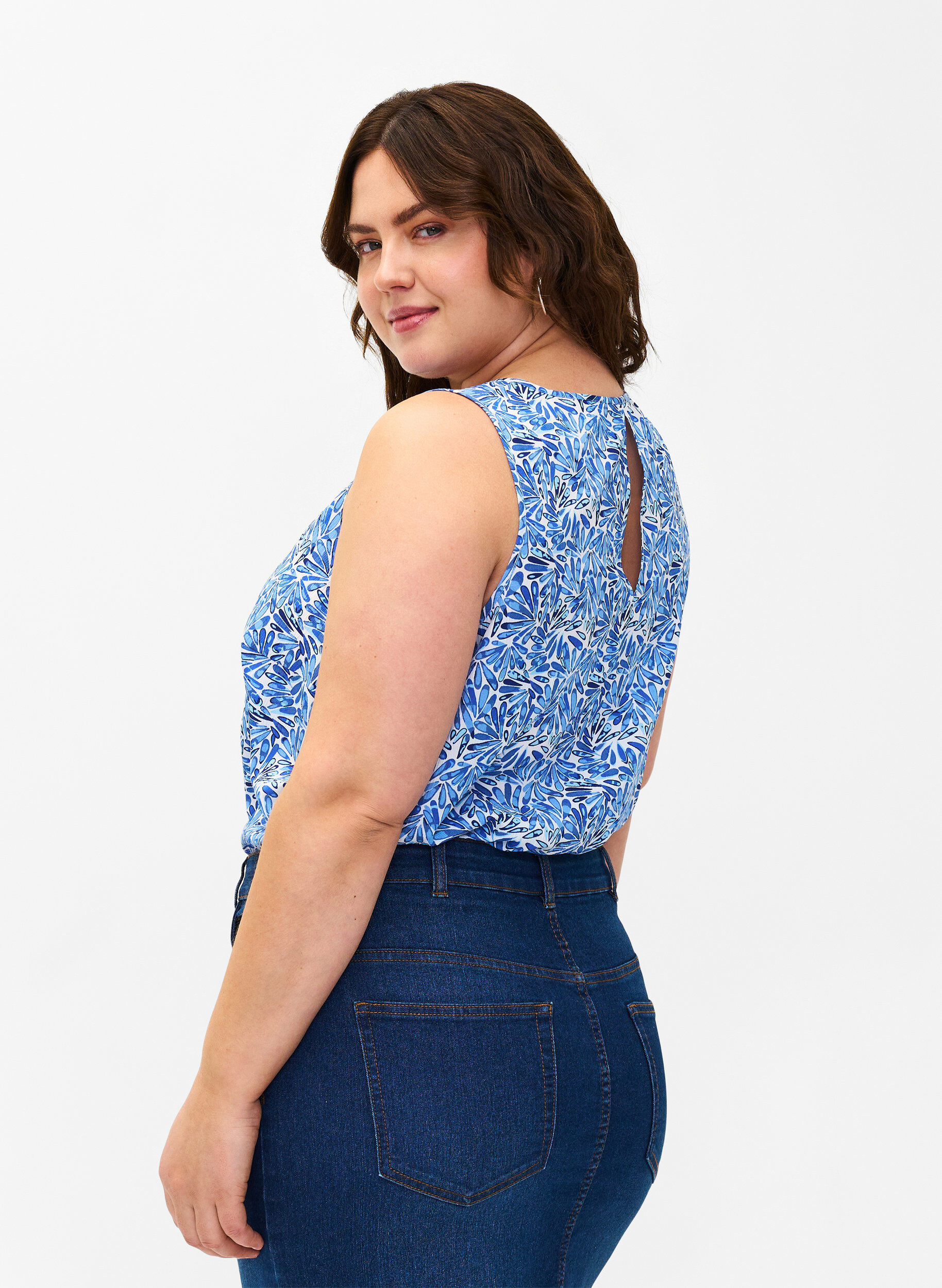 Zizzi FLASH - &AElig;rmel&oslash;s top med print, Bl&aring;, Model image number 2