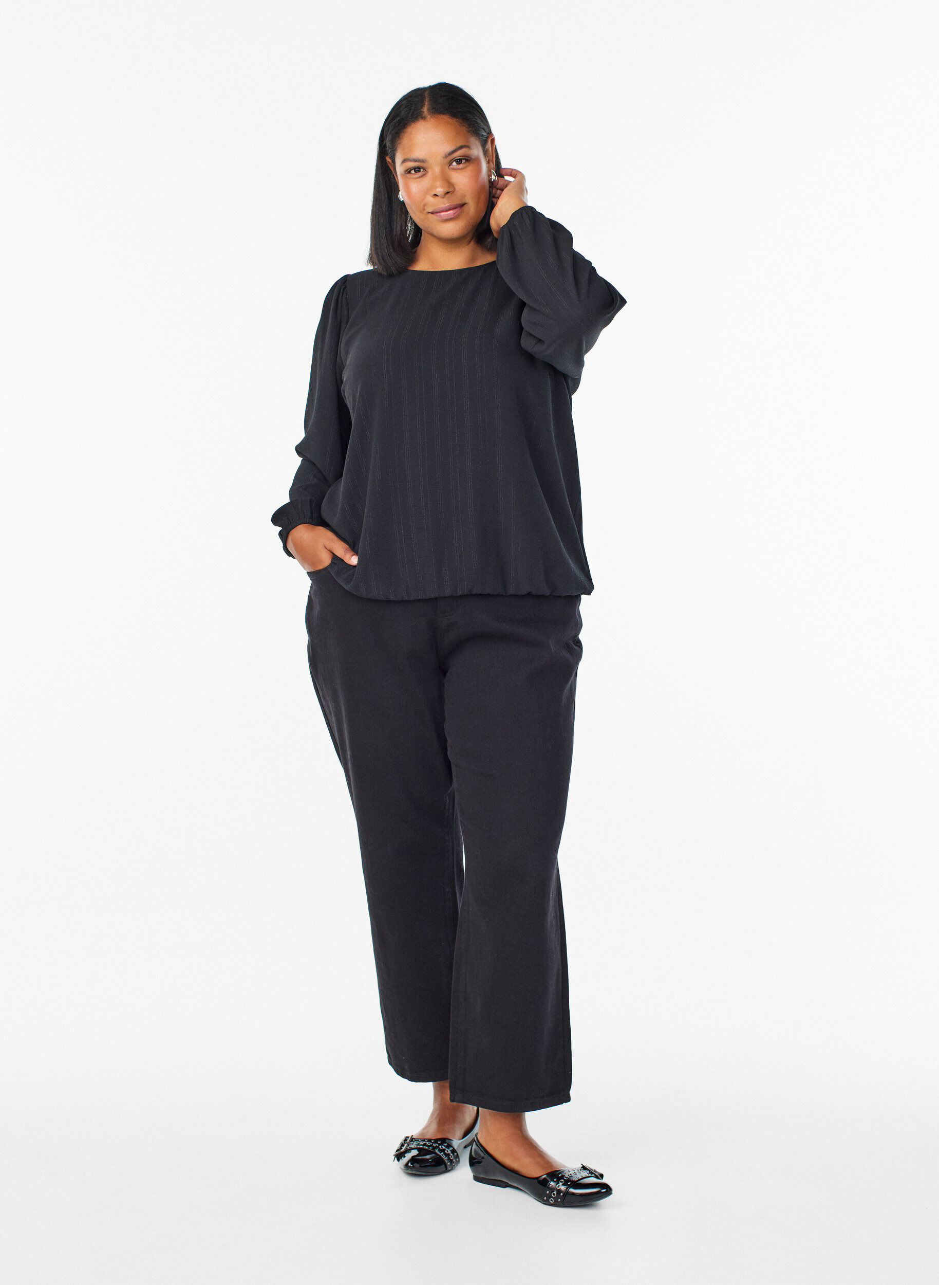 Zizzi Bluse med glimmer, Sort, Model image number 1