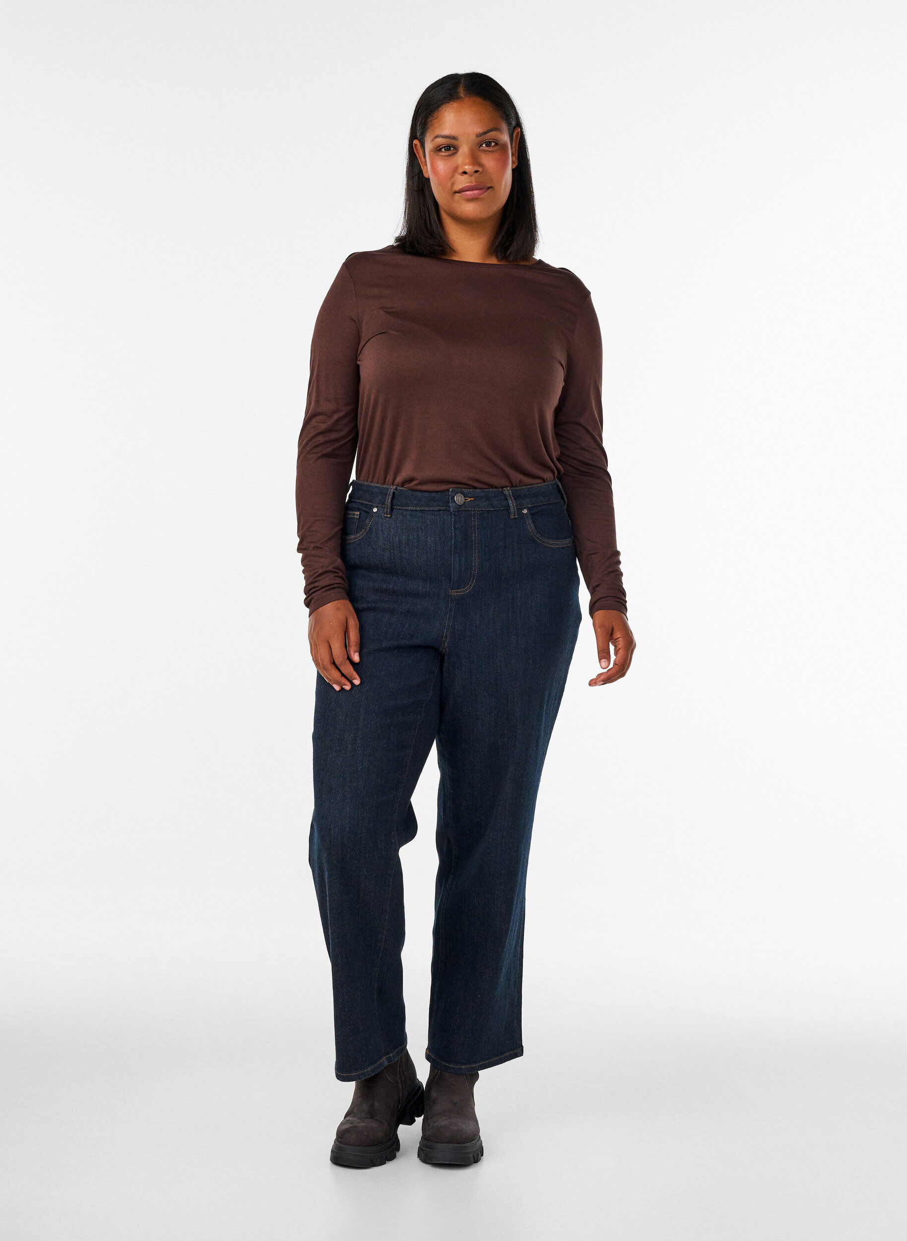 ZizziLang&aelig;rmet bluse i uld og viskose, Brun, Model image number 1
