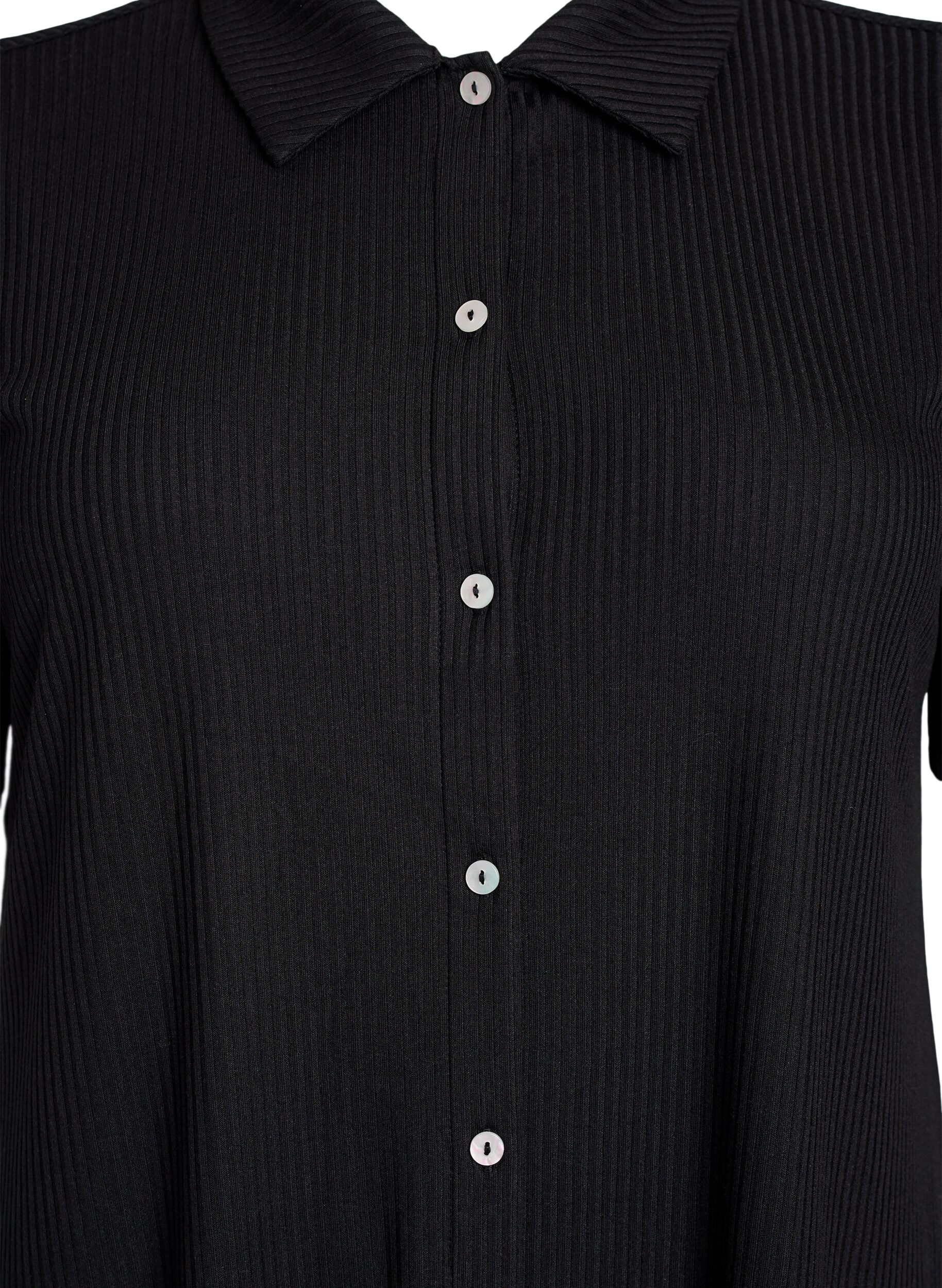 Zizzi Maxikjole i jersey med krave og korte &aelig;rmer, Sort, Packshot image number 2