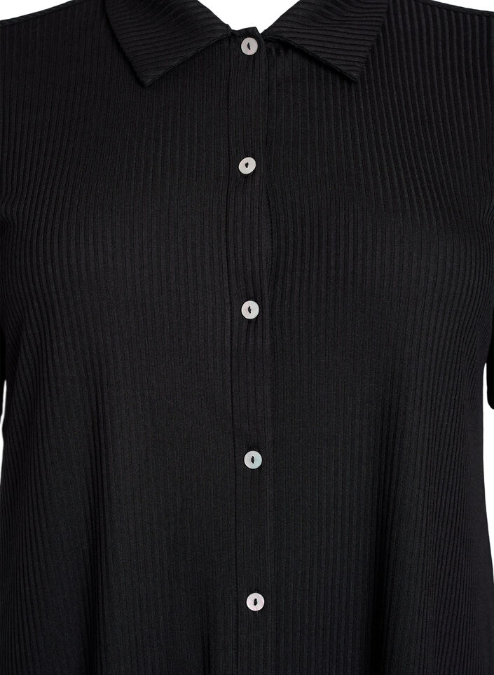 Maxikjole i jersey med krave og korte ærmer, Sort, Packshot image number 2