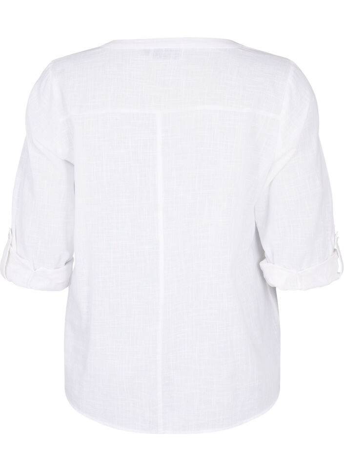 Skjortebluse i bomuld med v-udskæring, Bright White, Packshot image number 1