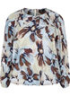Langærmet bluse med print og knap, Grey Flower AOP, Packshot image number 0