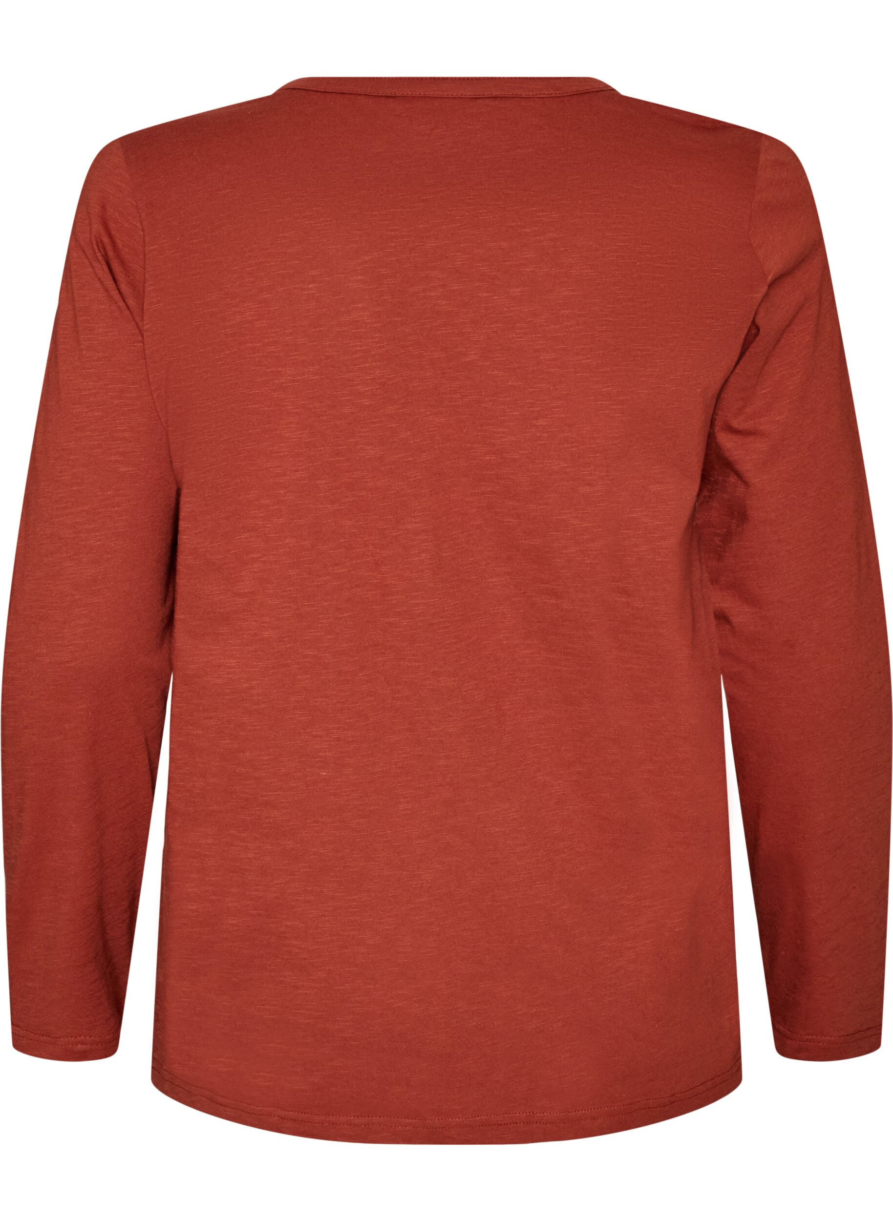 ZizziLang&aelig;rmet t-shirt med V-hals og knapper, Brun, Packshot image number 1