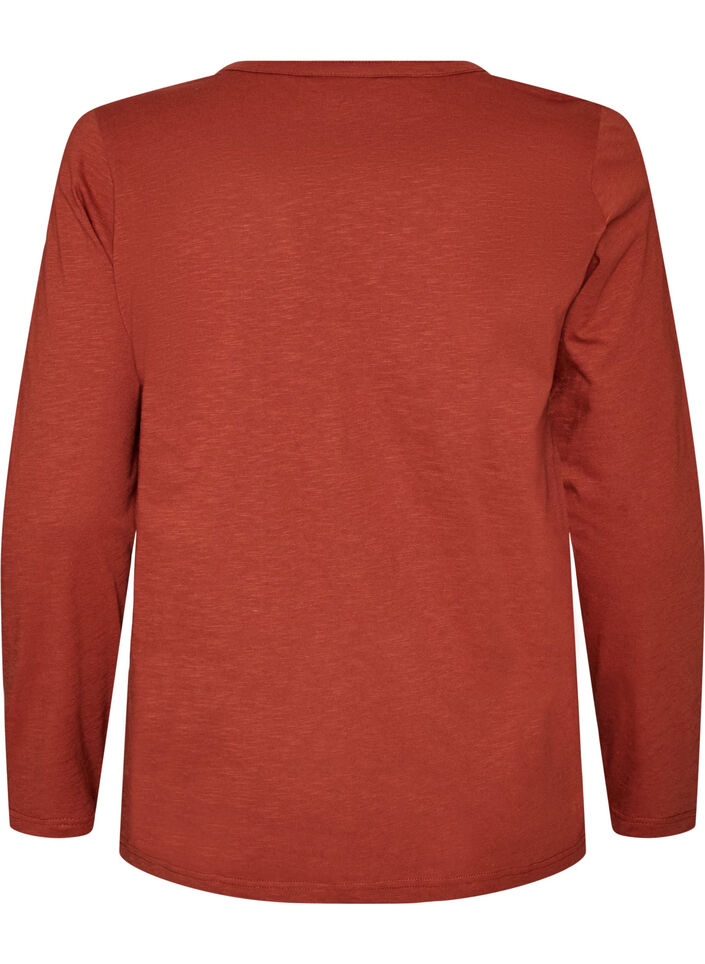 Lang&aelig;rmet t-shirt med V-hals og knapper, Brun, Packshot image number 1