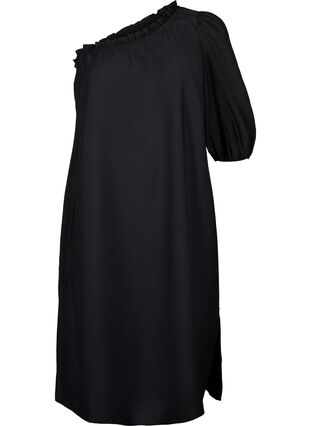 One-shoulder kjole i viskose, Black, Packshot image number 0