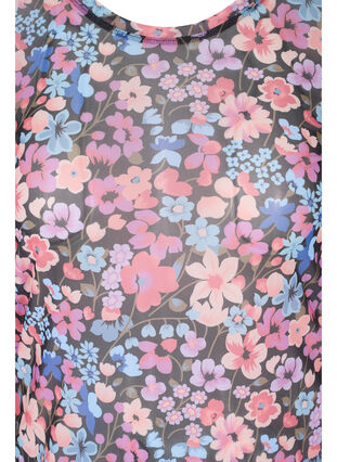 Tætsiddende mesh bluse med blomstermønster, Flower AOP, Packshot image number 2