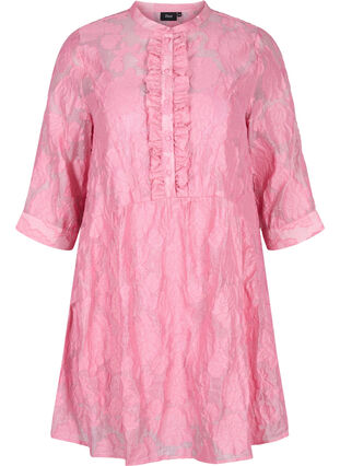 Jacquard kjole med flæser og a-shape, Cashmere Rose, Packshot image number 0