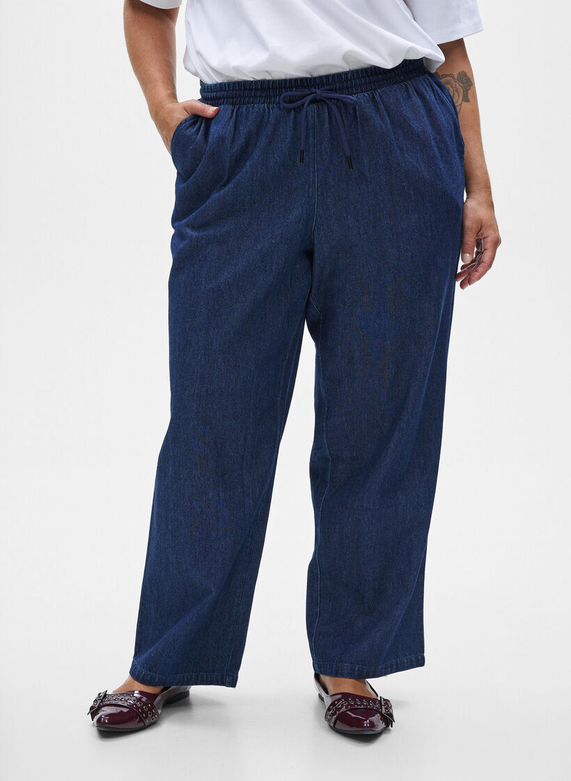 Straight fit jeans med elastik i taljen, Bl&aring;, Model image number 2