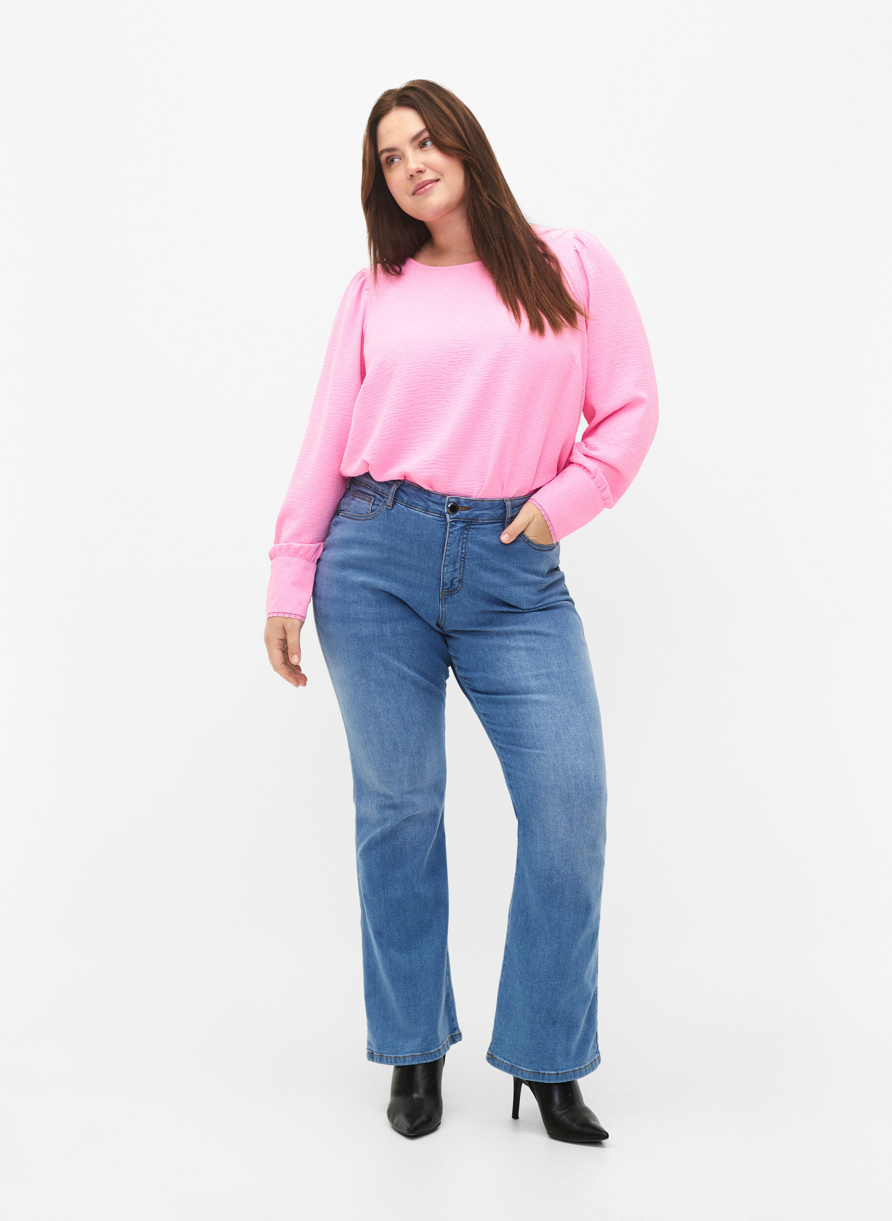 Zizzi Lang&aelig;rmet bluse med tekstur, Rosebloom, Model image number 2