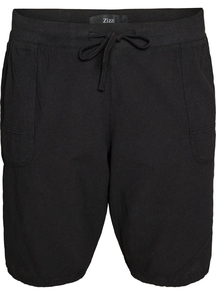 L&oslash;se shorts i bomuld med lommer, Sort, Packshot image number 0