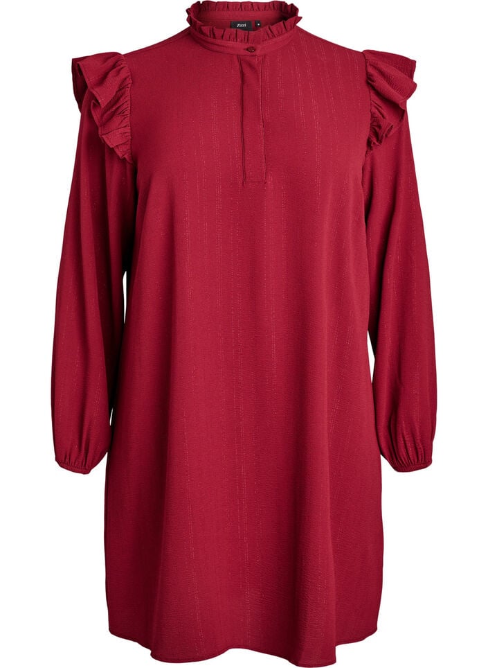 Kort kjole med fl&aelig;ser og glimmer, M&oslash;rk Bordeaux, Packshot image number 0