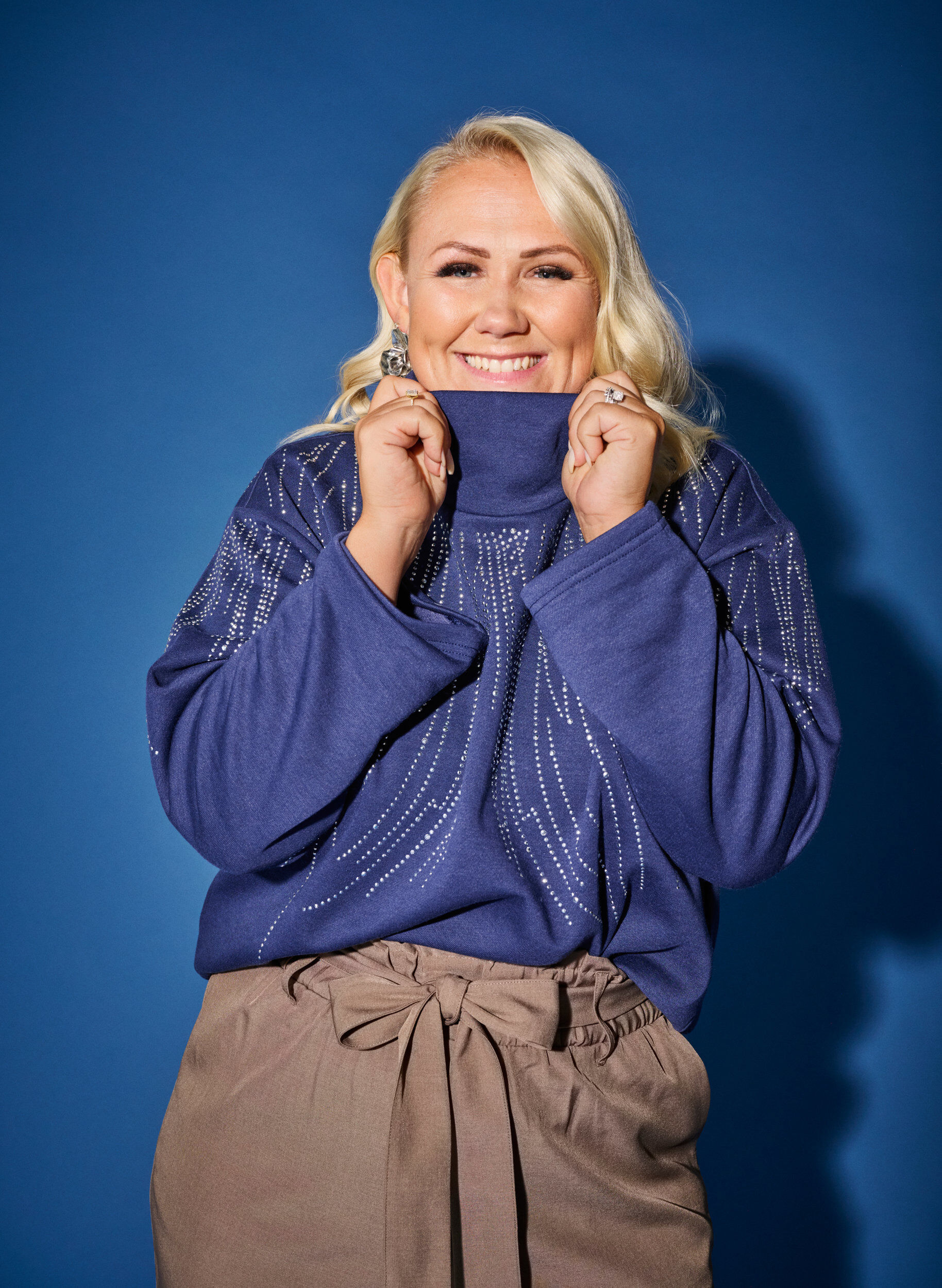 Zizzi Sweatshirt med h&oslash;j hals og rhinsten, Naval Academy, Image image number 0