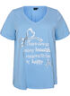 T-shirt i bomuld med V-udsk&aelig;ring og frontprint, Bl&aring;, Packshot image number 0