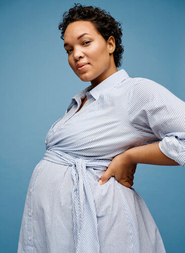 Graviditets skjortekjole i bomuld, Blue Stripe, Image image number 0