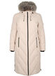 Lang vinterjakke med h&aelig;tte og imiteret pelskrave, Beige, Packshot image number 0