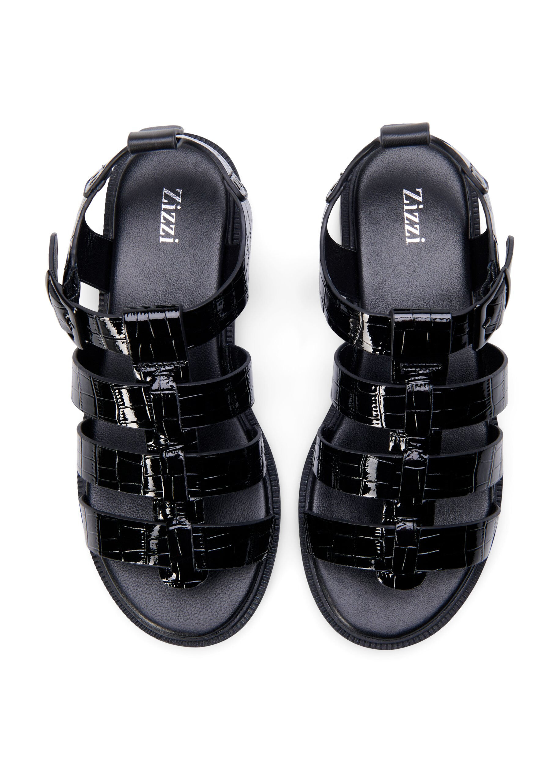 Zizzi Wide fit - Sandal i shiny croco l&aelig;der, Black, Packshot image number 2