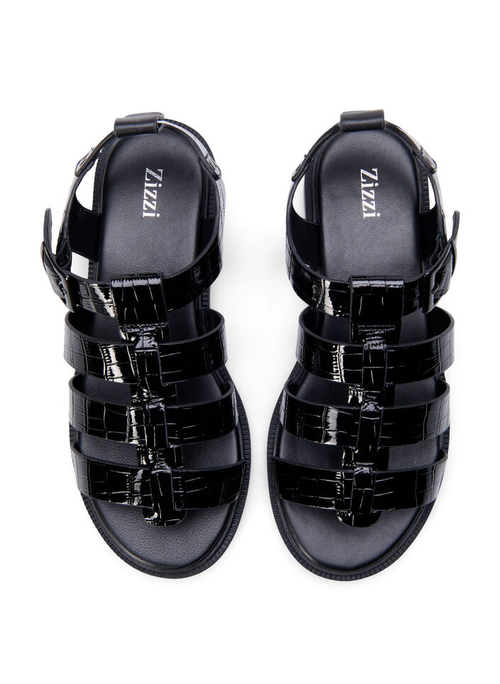 Wide fit - Sandal i shiny croco læder, Black, Packshot image number 2