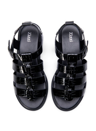 Wide fit sandal i shiny croco læder, Black, Packshot image number 2