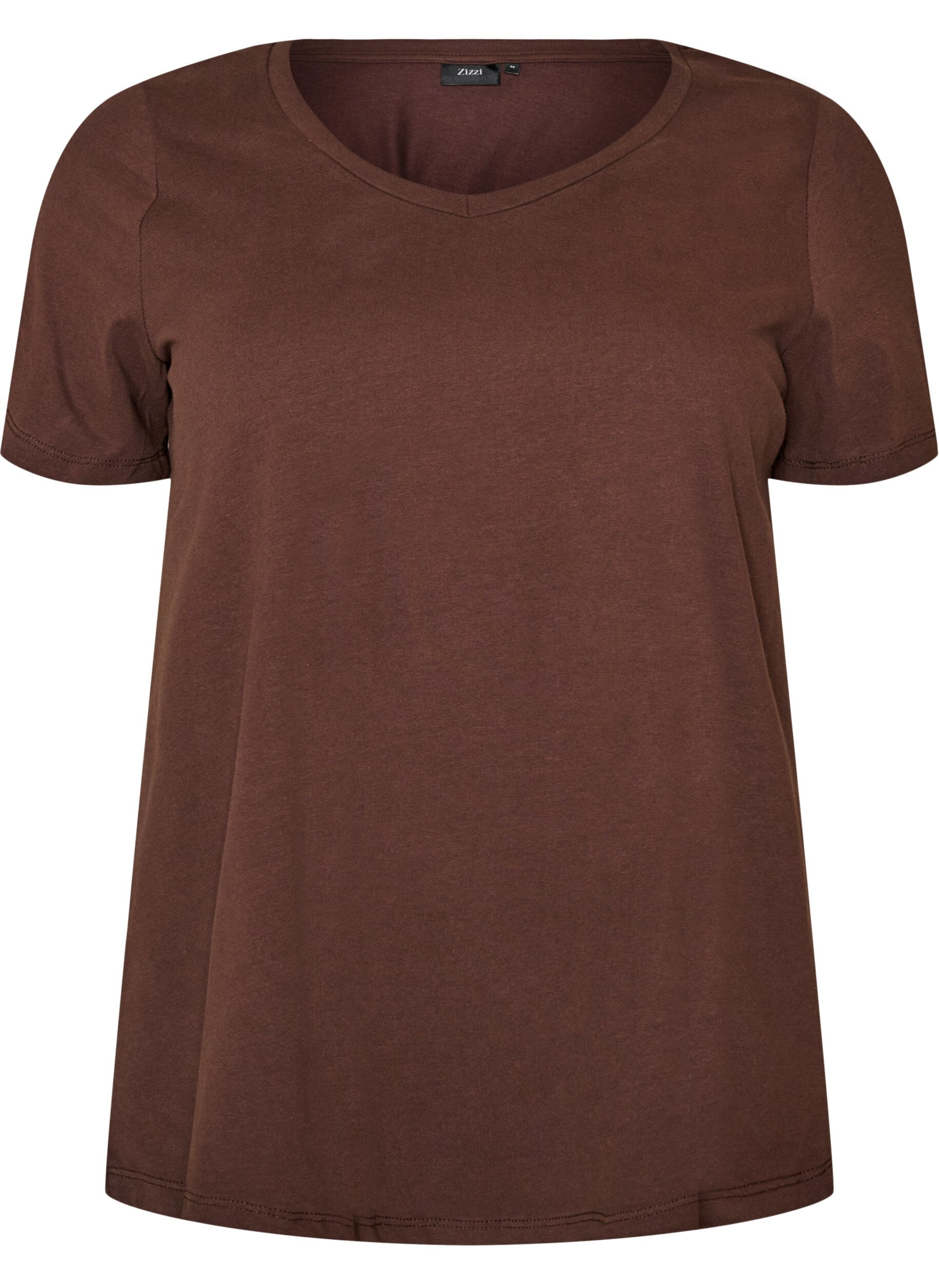 ZizziEnsfarvet basis t-shirt i bomuld, Brun, Packshot image number 0