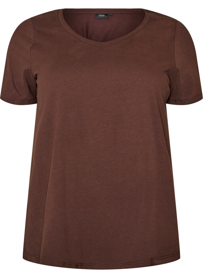 Ensfarvet basis t-shirt i bomuld, Brun, Packshot image number 0