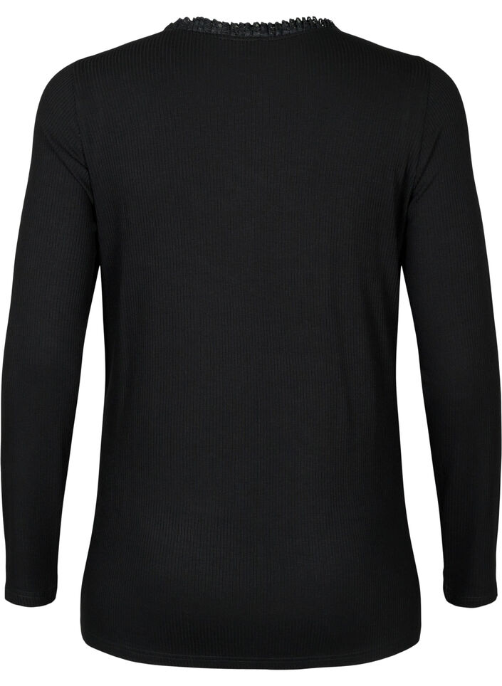 Graviditets bluse med blonder og lange ærmer, Sort, Packshot image number 1