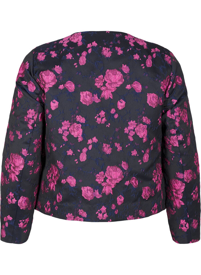 Jakke i jacquard med blomstermønster, Black w. Red Rose, Packshot image number 1