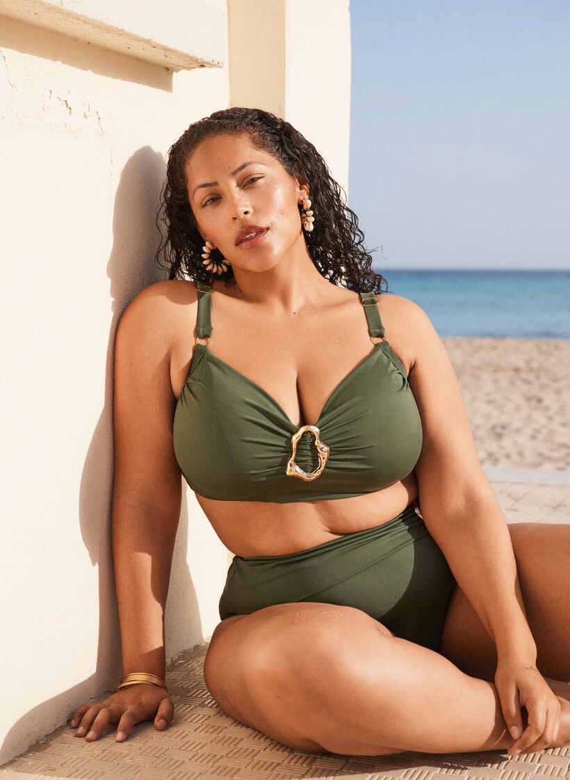 Tai bikinitrusse med h&oslash;j talje og guldfarvet detalje, Gr&oslash;n, Image image number 0