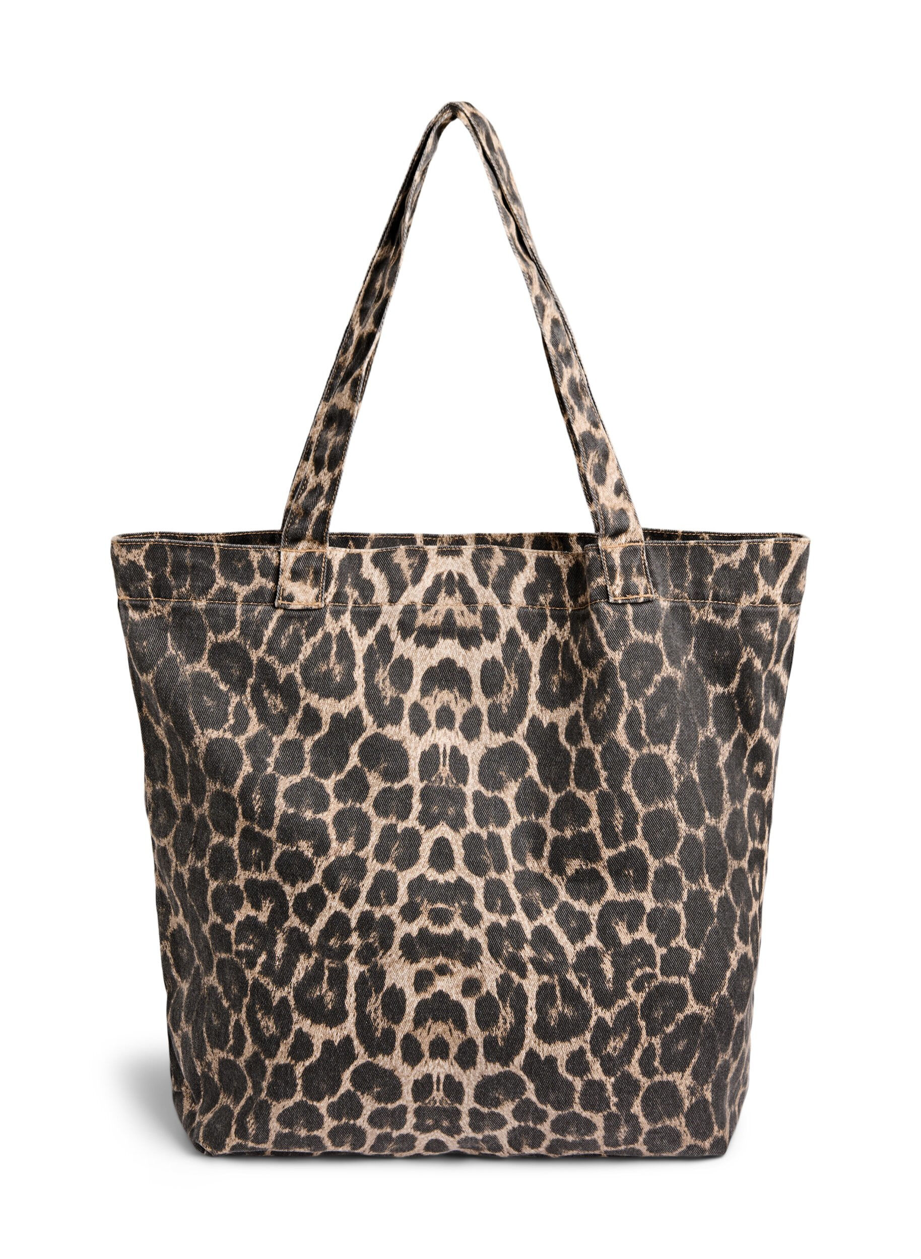 ZizziShoppingbag i denim med leopardm&oslash;nster, Brun, Packshot image number 1