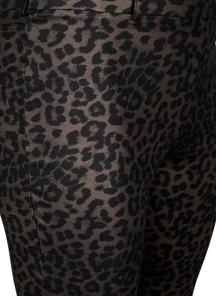 Coatede leggings med leoprint og cropped længde, Brun, Packshot image number 2