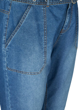 Højtaljede jeans med bælte, Blue denim, Packshot image number 2