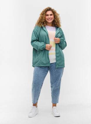 Kort jakke med hætte og justerbar bund, Sagebrush Green, Model image number 2